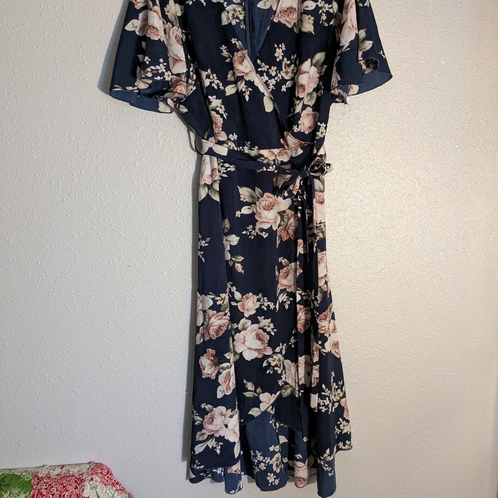 Floral High Low Dress in Navy and Pink